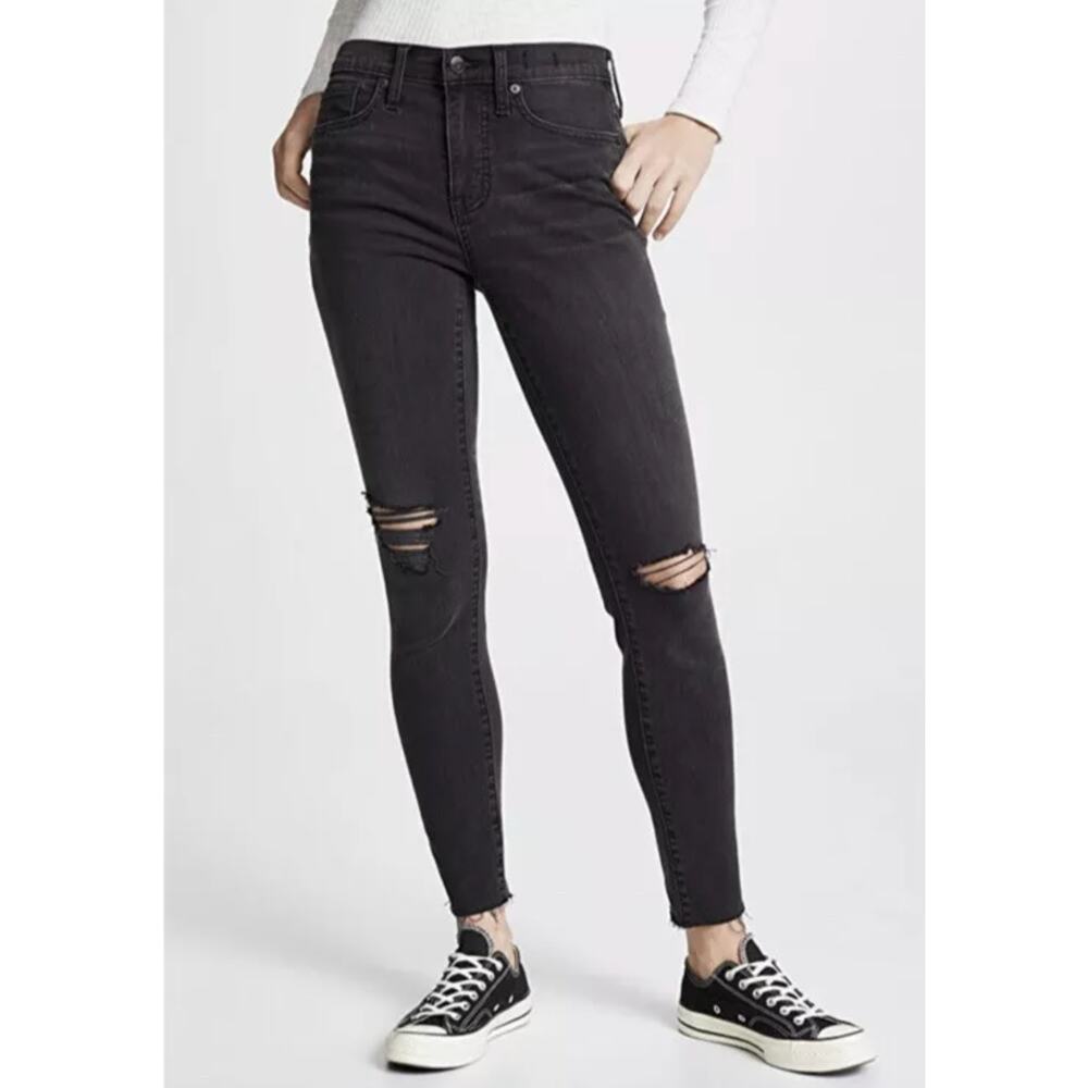 Madewell Black Zip Fly Distressed 9" High Rise Skinny Denim Jeans Women's 26